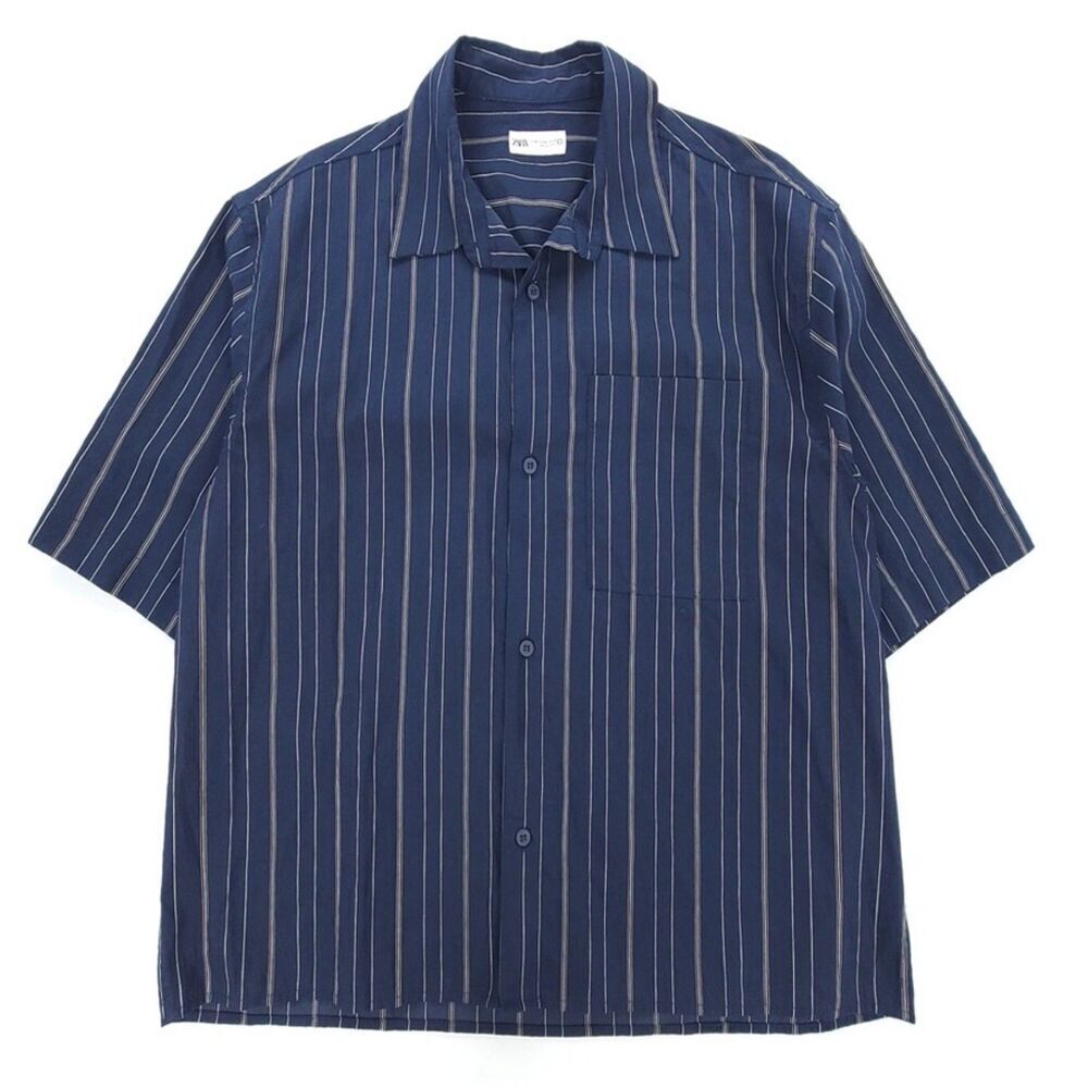 ZARA Man Beach Resort Stripe Short Sleeve Button Down Pocket Shirt Old Money XL